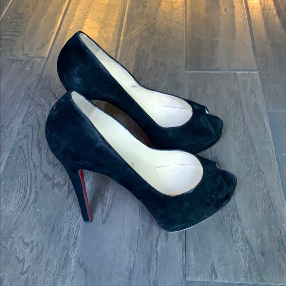Louboutin Suede Peep Toe Pumps - Picture 5 of 13